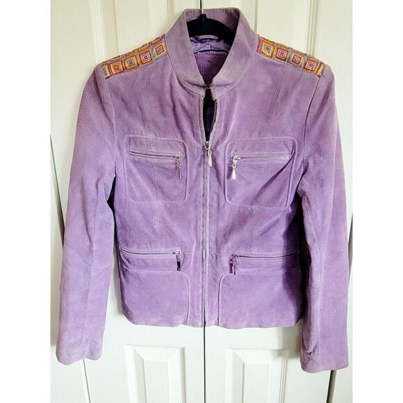 Paranoia S Lavender Suede Leather Bomber Jacket Southwest‎ Shoulders Small - Picture 1 of 8